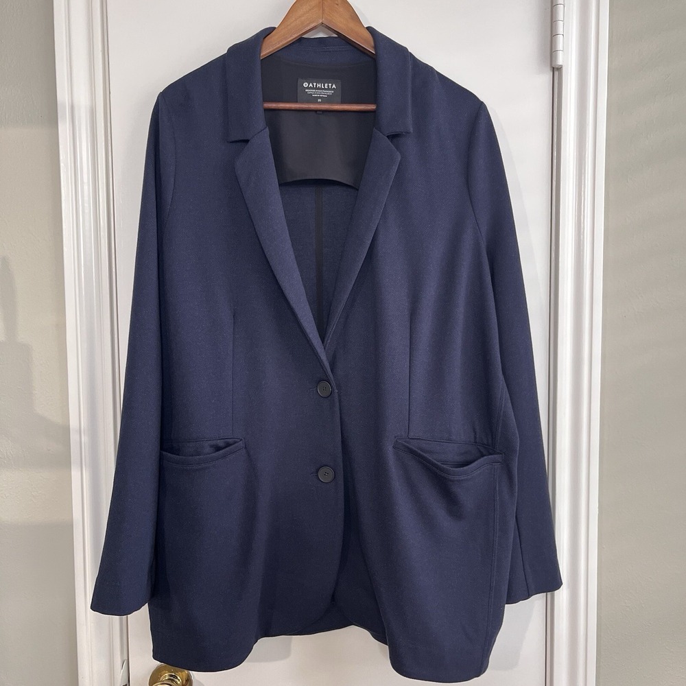 Athleta blazer size 20 2XL venice heather blue knit stretch casual light jacket